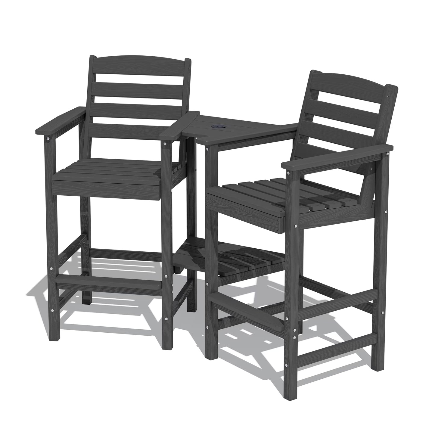 JUSTLET Tall Adirondack Chair Set of 2 with Double Connecting Tray, HDPE Weather Resistant Patio Bar Stools, Grey