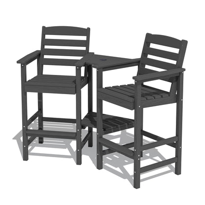 JUSTLET Tall Adirondack Chair Set of 2 with Double Connecting Tray, HDPE Weather Resistant Patio Bar Stools, Grey