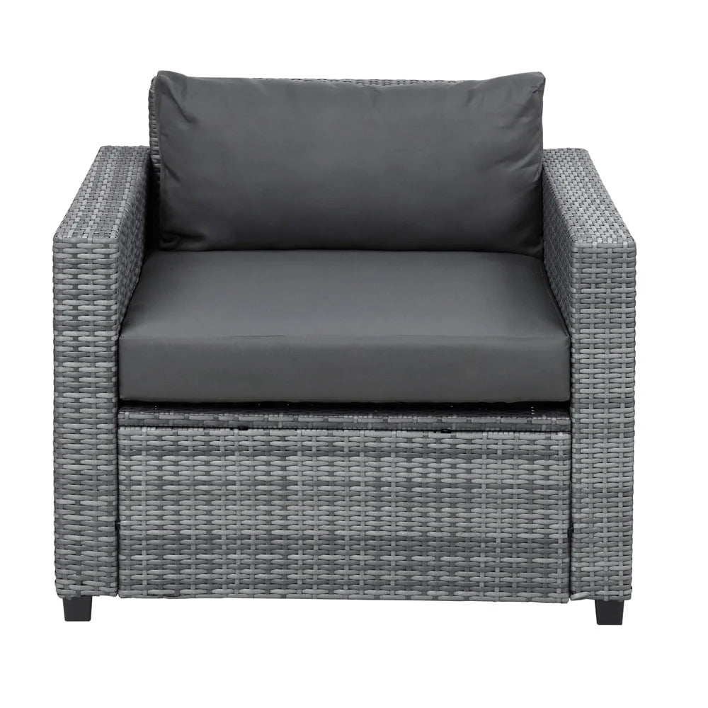 8 Piece Patio Outdoor Furniture Set, PE Rattan Sectional Sofa Set with 2 Tea Tables, Ottoman & Washable Cushions, All-Weather Wicker Conversation Couch Set for Patio, Deck, Garden, Backyard, K2460