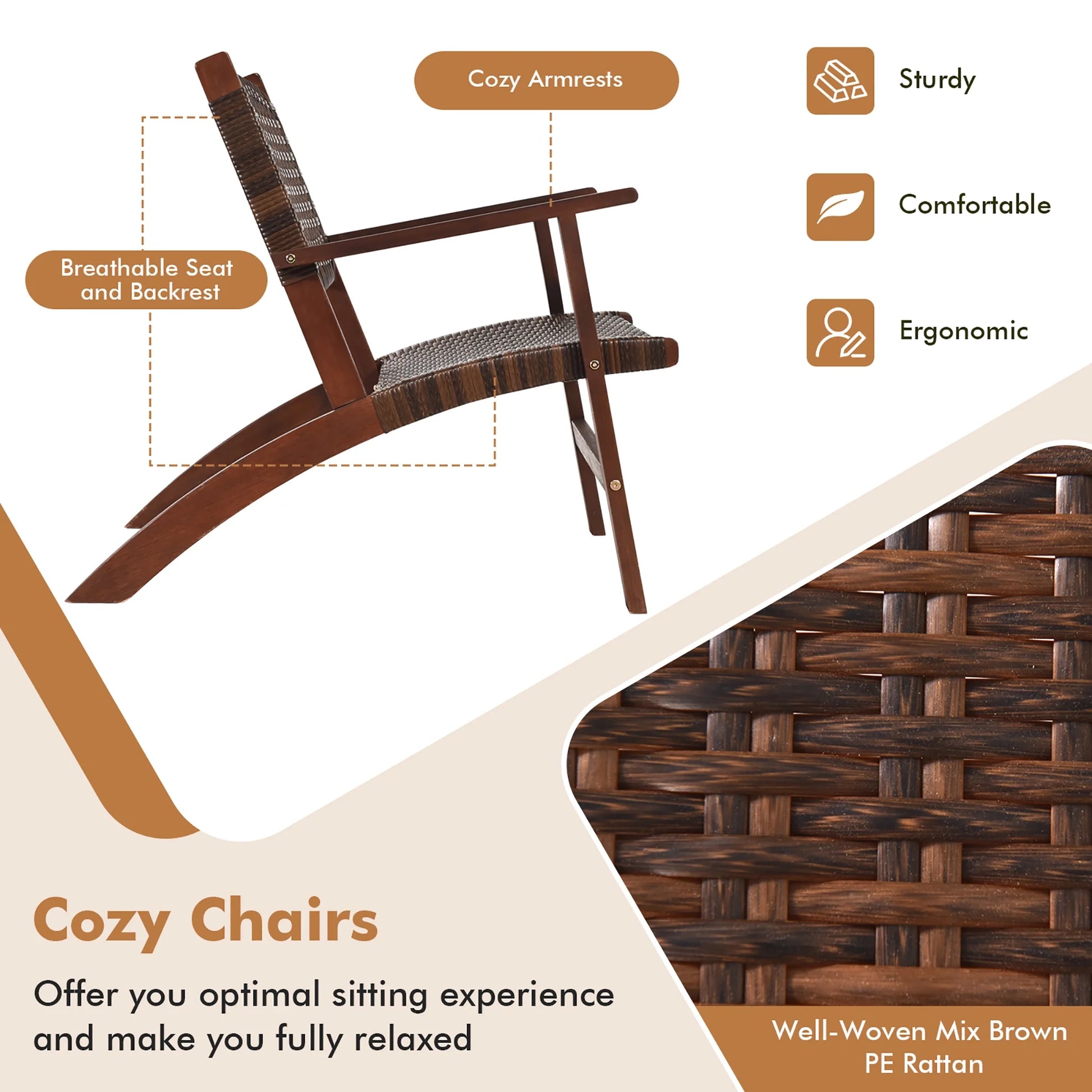 Gymax 3PCS Rattan Patio Chair & Table Set Outdoor Furniture Set w/Wooden Frame