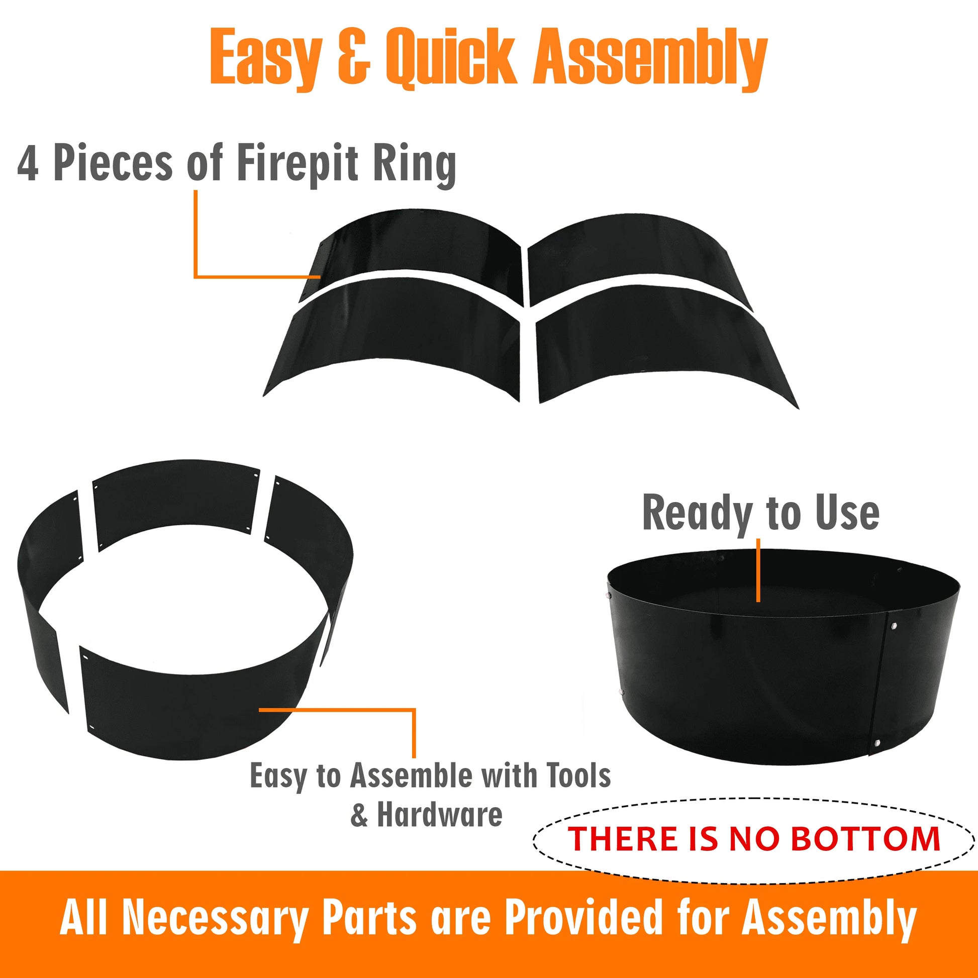 SIMOND STORE Portable Fire Pit Ring Liner, 48 Inch Diameter 12 Inch Height 2 mm Thick Heavy Duty Steel Round Fire Pit Insert for Outdoor Garden Patio Camping Bonfire