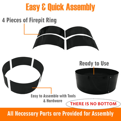 SIMOND STORE Portable Fire Pit Ring Liner, 48 Inch Diameter 12 Inch Height 2 mm Thick Heavy Duty Steel Round Fire Pit Insert for Outdoor Garden Patio Camping Bonfire