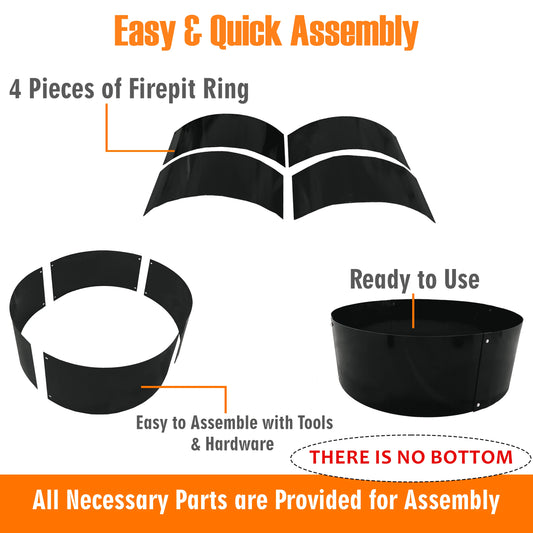 SIMOND STORE Portable Fire Pit Ring Liner, 48 Inch Diameter 12 Inch Height 2 mm Thick Heavy Duty Steel Round Fire Pit Insert for Outdoor Garden Patio Camping Bonfire