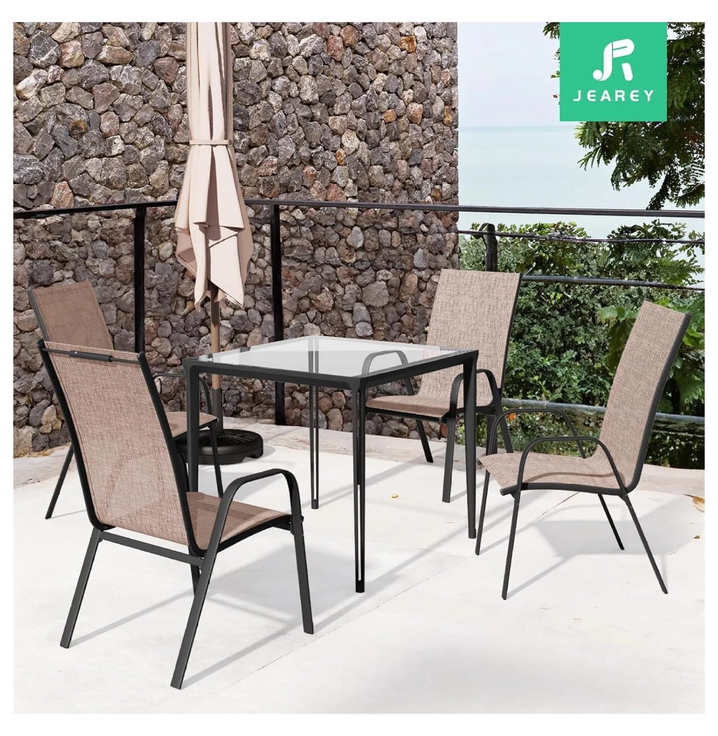 Patio Dining Chairs Set of 4, Outdoor Stackable Dining Furniture Set, All Weather Dining Set for Lawn, Garden, Backyard, Poolside, Black