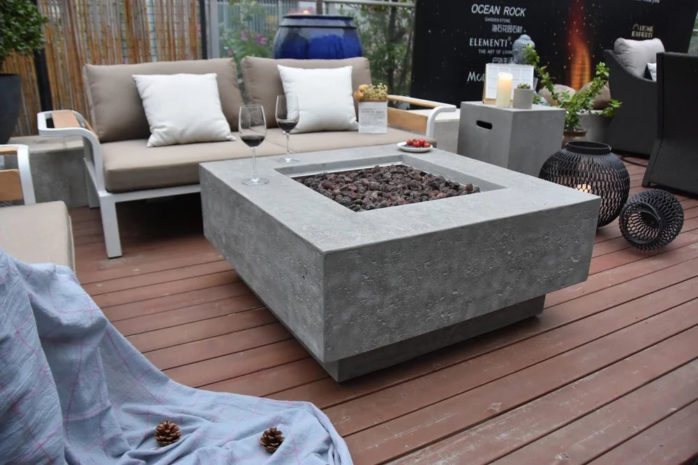 Elementi Manhattan Propane Fire Pit for Outside Outdoor Fire Pit Table Smokeless Fire Pit Concrete Square Fire Table Patio Heater Fireplace 45000 BTUs - Grey, 36 x 36 Inches