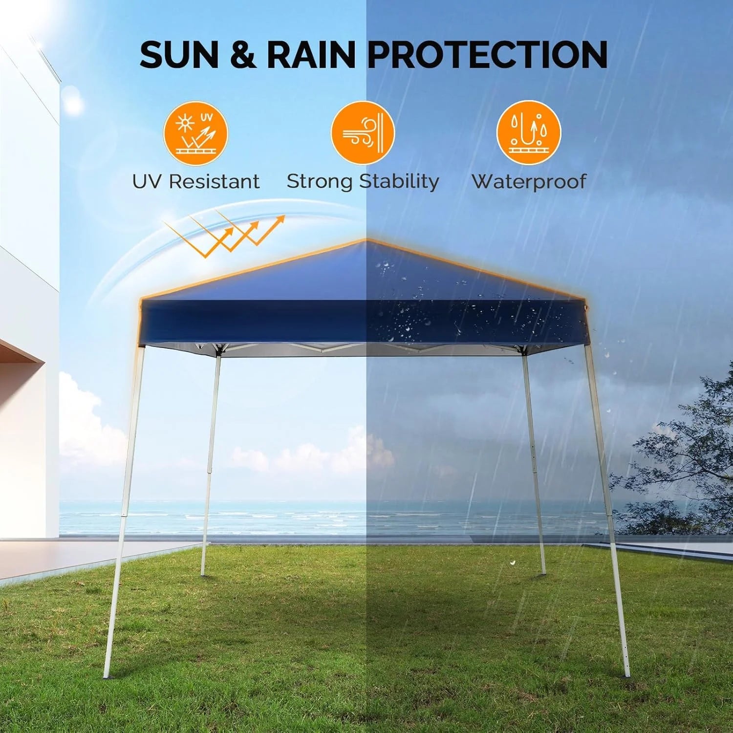 6x6 ft Pop Up Canopy Tent, Outdoor Foldable Portable Canopy for Camping, Patio, Easy Up Gazebo with Carry Bag Slant Legs