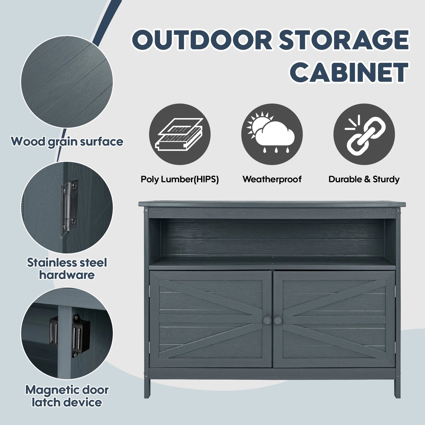 Bstjewey Outdoor Storage Cabinet HIPS Patio Sideboard with 3 Shelves & Doors