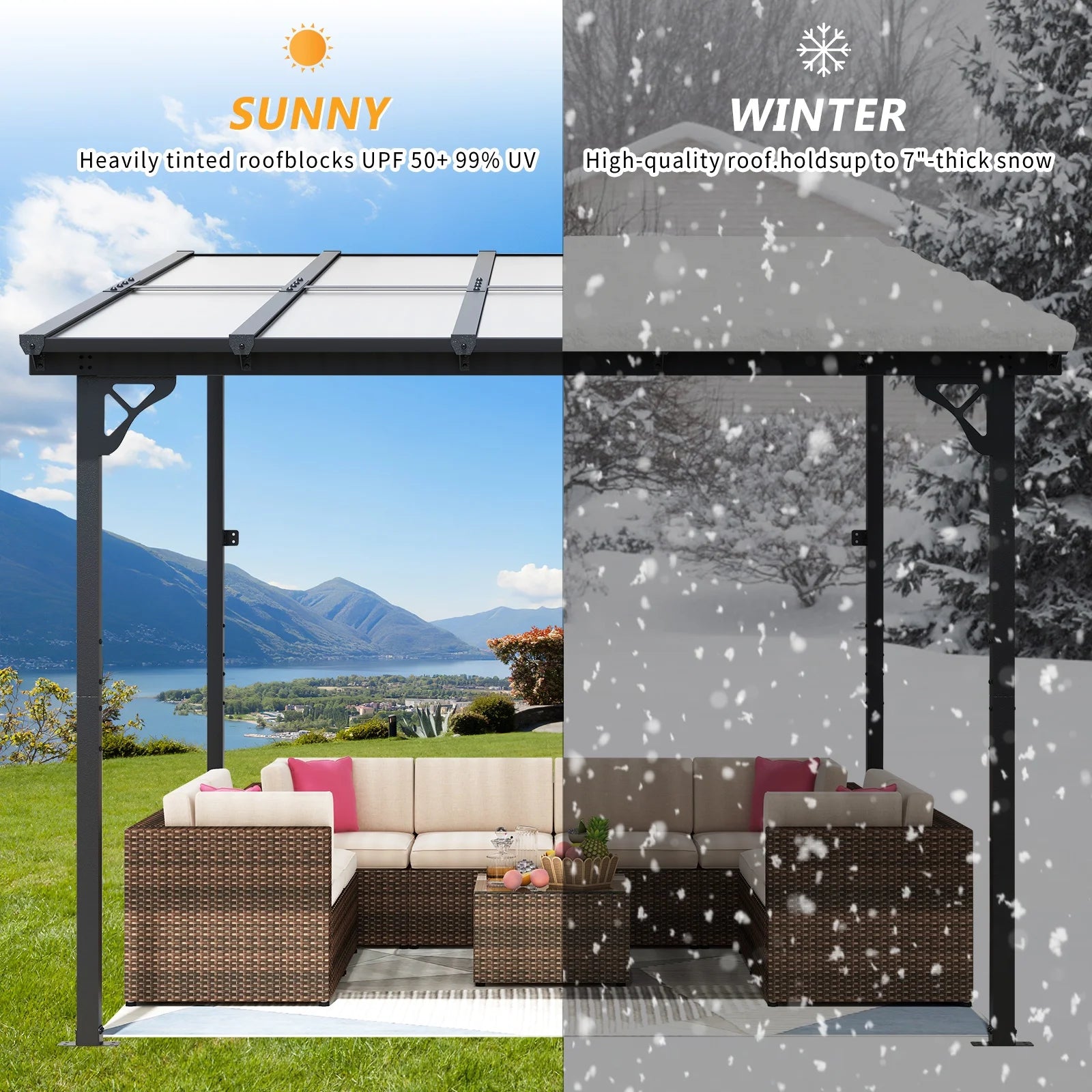 JolyDale 10?x 10? Hardtop Gazebo, Outdoor Wall-mounted Pergola for Garden, Patio, Backyard, Gray