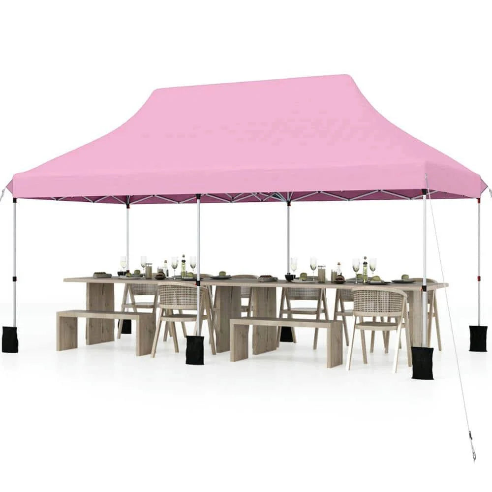 Spaco 10 X 20 FT Pop up Canopy Tent, Foldable and Portable Canopy with Carry Bag for Patio, Garden, Backyard, Pink