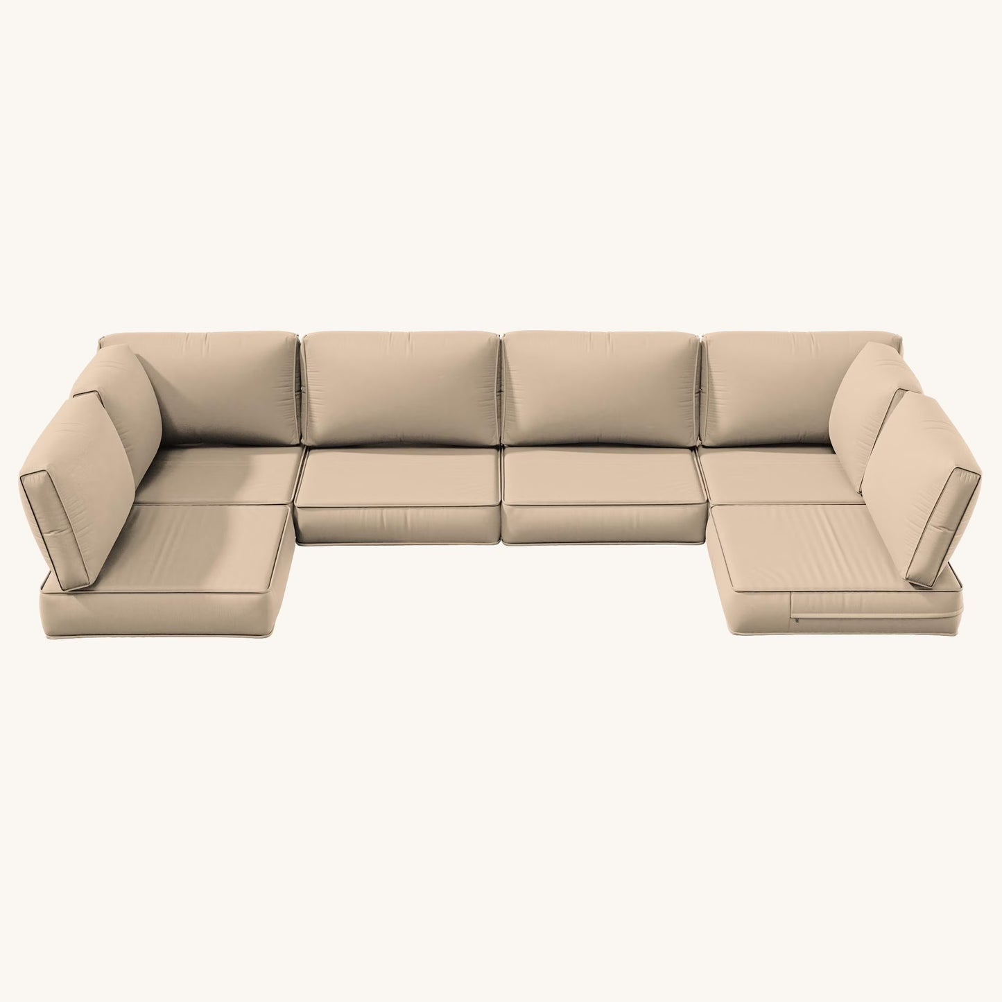 Snubbull 6-Seat Sectional Outdoor Patio Replacement Cushions Set, 25.5" x 25.5", 5" Foam High-Density, 14-Piece Water-Resistant Outdoor Cushion for Patio Conversation Sets, Liner& Cover, Sand