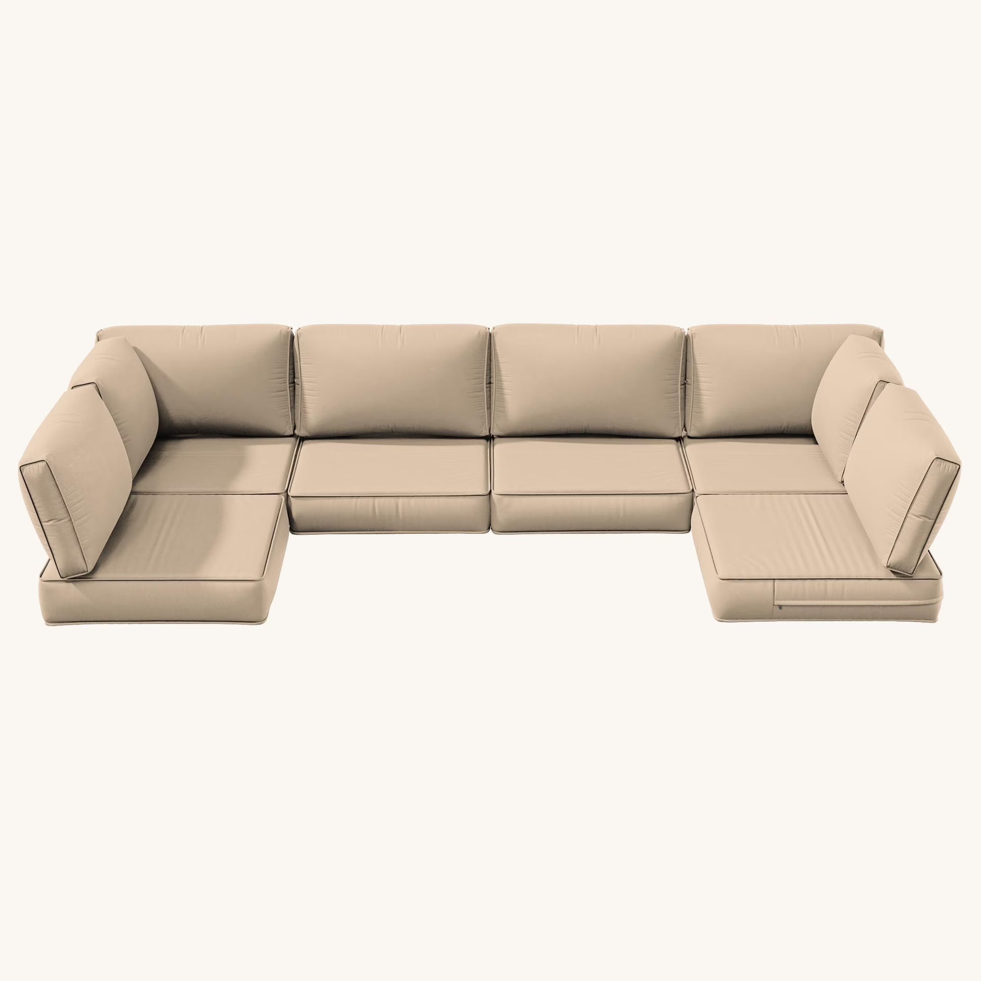 Snubbull 6-Seat Sectional Outdoor Patio Replacement Cushions Set, 25.5" x 25.5", 5" Foam High-Density, 14-Piece Water-Resistant Outdoor Cushion for Patio Conversation Sets, Liner& Cover, Sand
