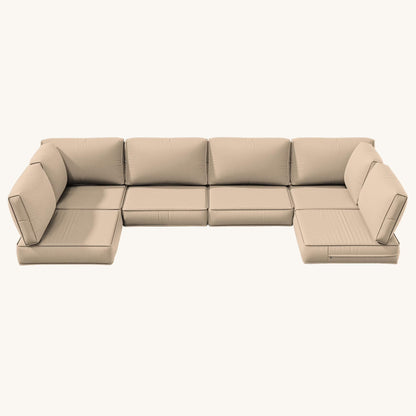 Snubbull 6-Seat Sectional Outdoor Patio Replacement Cushions Set, 25.5" x 25.5", 5" Foam High-Density, 14-Piece Water-Resistant Outdoor Cushion for Patio Conversation Sets, Liner& Cover, Sand