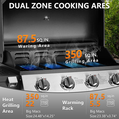Seizeen 4-Burner Propane Gas Grill, 40,000BTU Outdoor BBQ Grill W/Brush, Stainless Steel Camping Stove for Patio RV Party, Gifts for Father Man