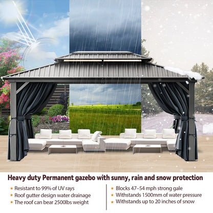 SANOPY 10x15ft Hardtop Gazebo Outdoor with Netting and Curtains Patio Gazebo Canopy Tent for Shade and Rain Double Roof Aluminum Permanent Gazebo Canopy for Garden, Backyard