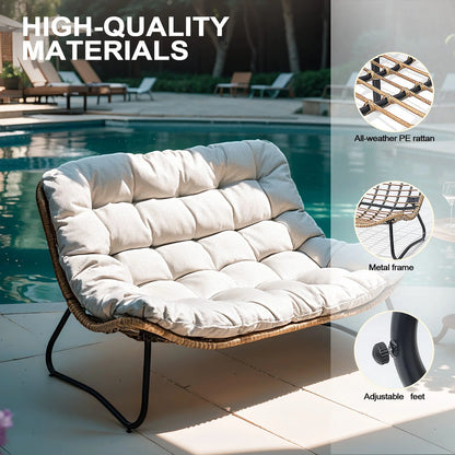 Crestlive Products Patio Loveseat, All-Weather Rattan Large Furniture with Soft Cushions, Outdoor Loveseat for Balcony, Poolside, Backyard (Beige)