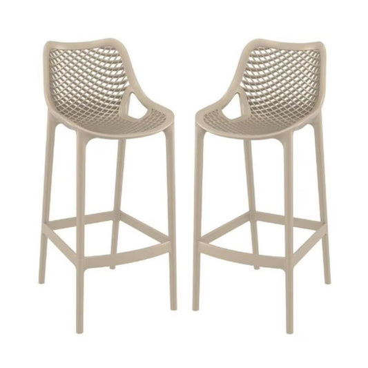 Home Square Polypropylene Patio Bar Stool in Taupe - Set of 2