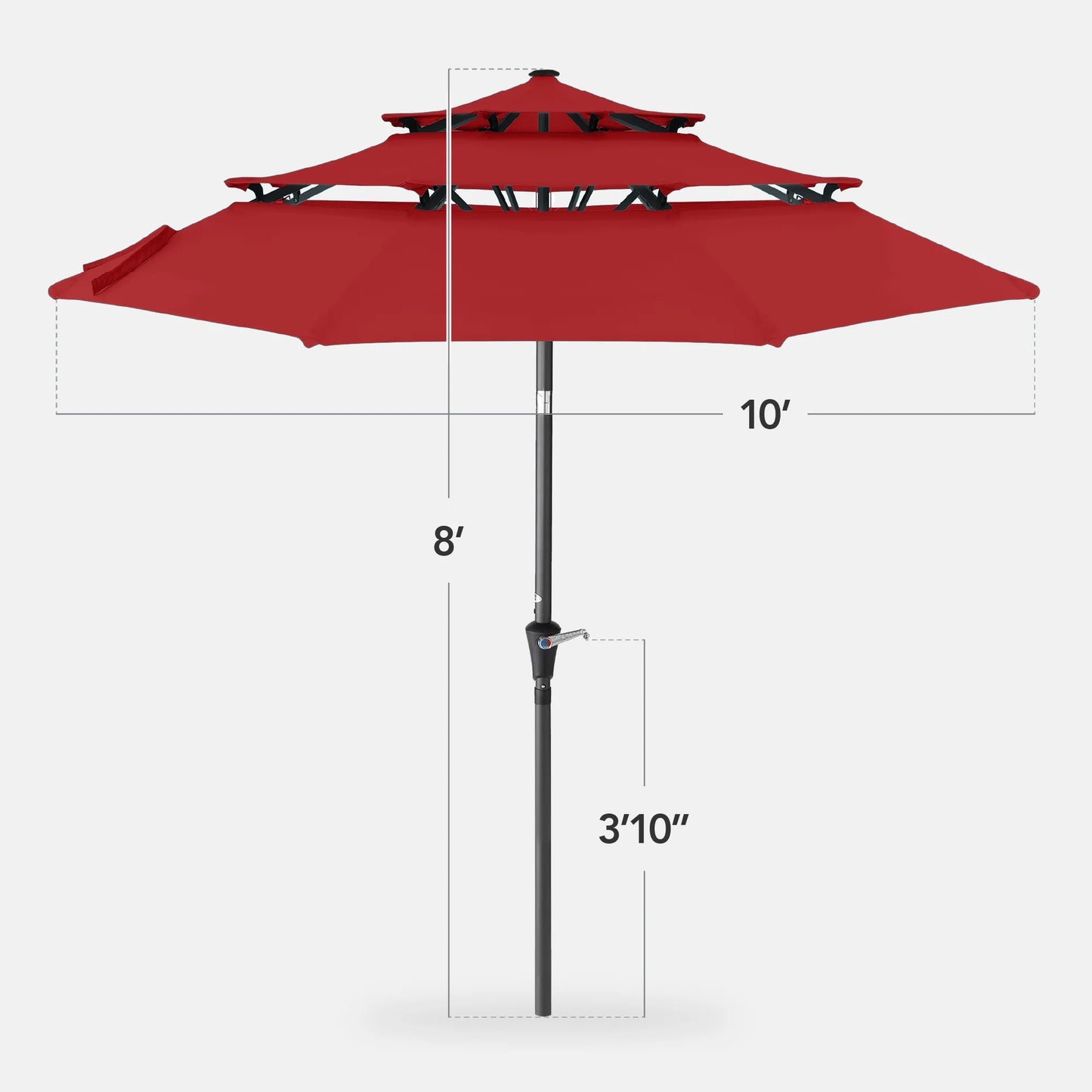 Best Choice Products 10ft 3-Tier Patio Umbrella, Market Sun Shade w/Tilt Adjustment, Easy Crank - Red