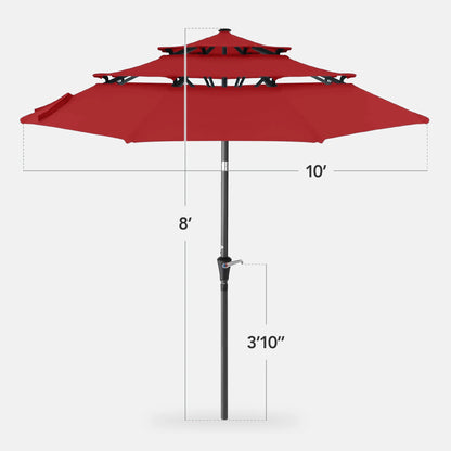 Best Choice Products 10ft 3-Tier Patio Umbrella, Market Sun Shade w/Tilt Adjustment, Easy Crank - Red