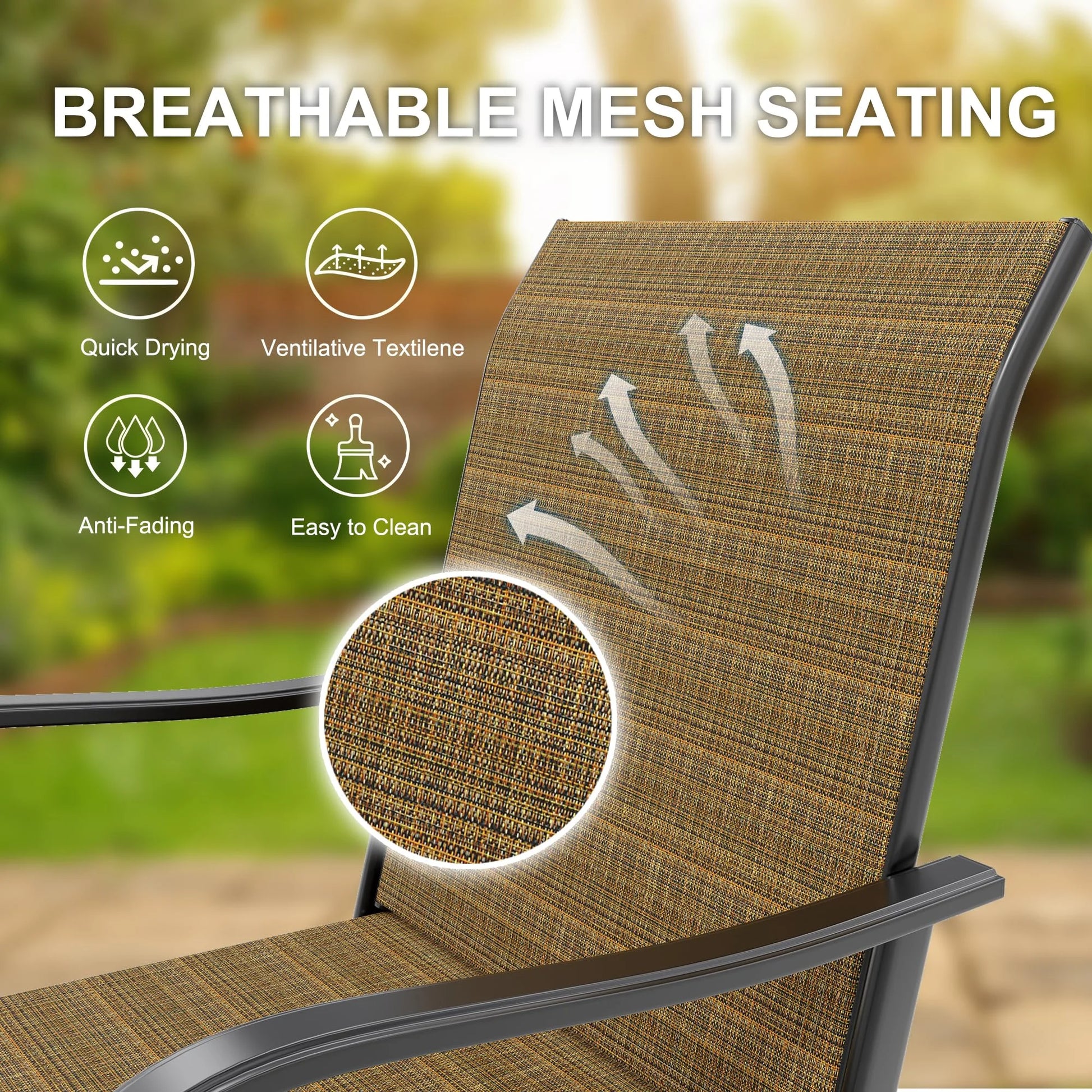 Riedhoff 3-Piece Patio Bar Set with 2 Swivel Chairs & Glass Table,All-Weather,Textile Fabric,Gold