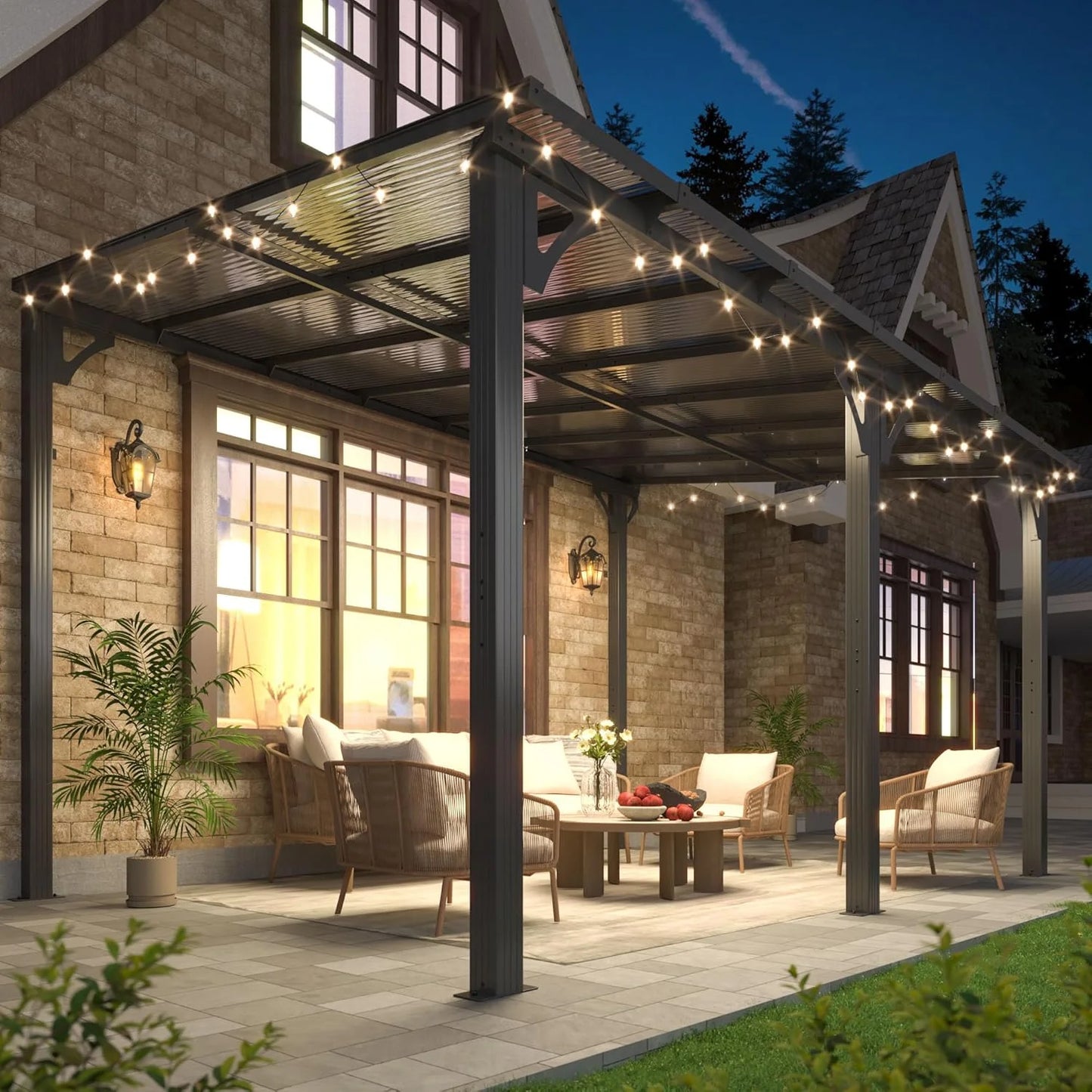 MUCHANT 10x8 FT Gazebo, Splicable Wall Mounted Gazebo & Pergola with Aluminum Frame, Awnings for Patio, for Backyard, Deck, Gray