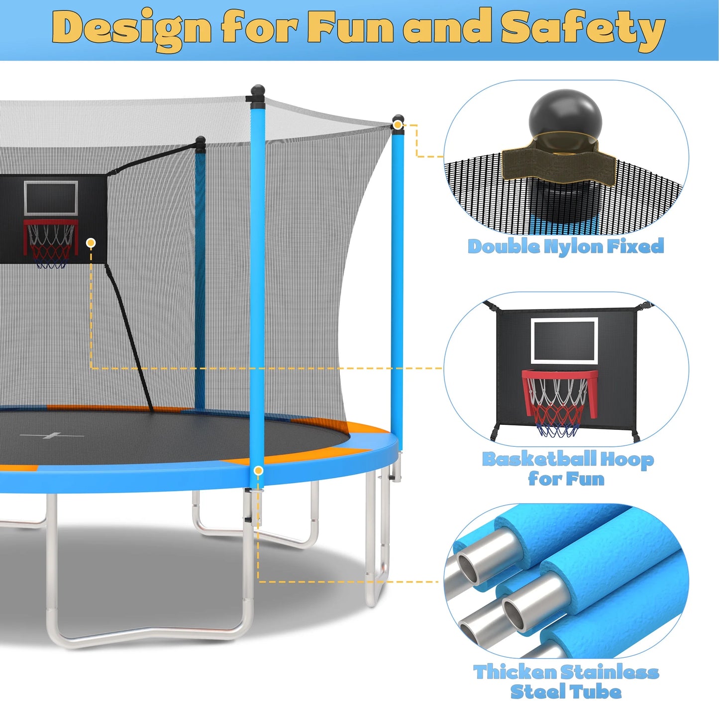 14Ft Trampoline for Kids and Adults, Outdoor Trampoline with Basketball Hoop, Segmart Upgrade Heavy Duty Trampoline with Enclosure Net & Ladder for Backyard Patio Garden