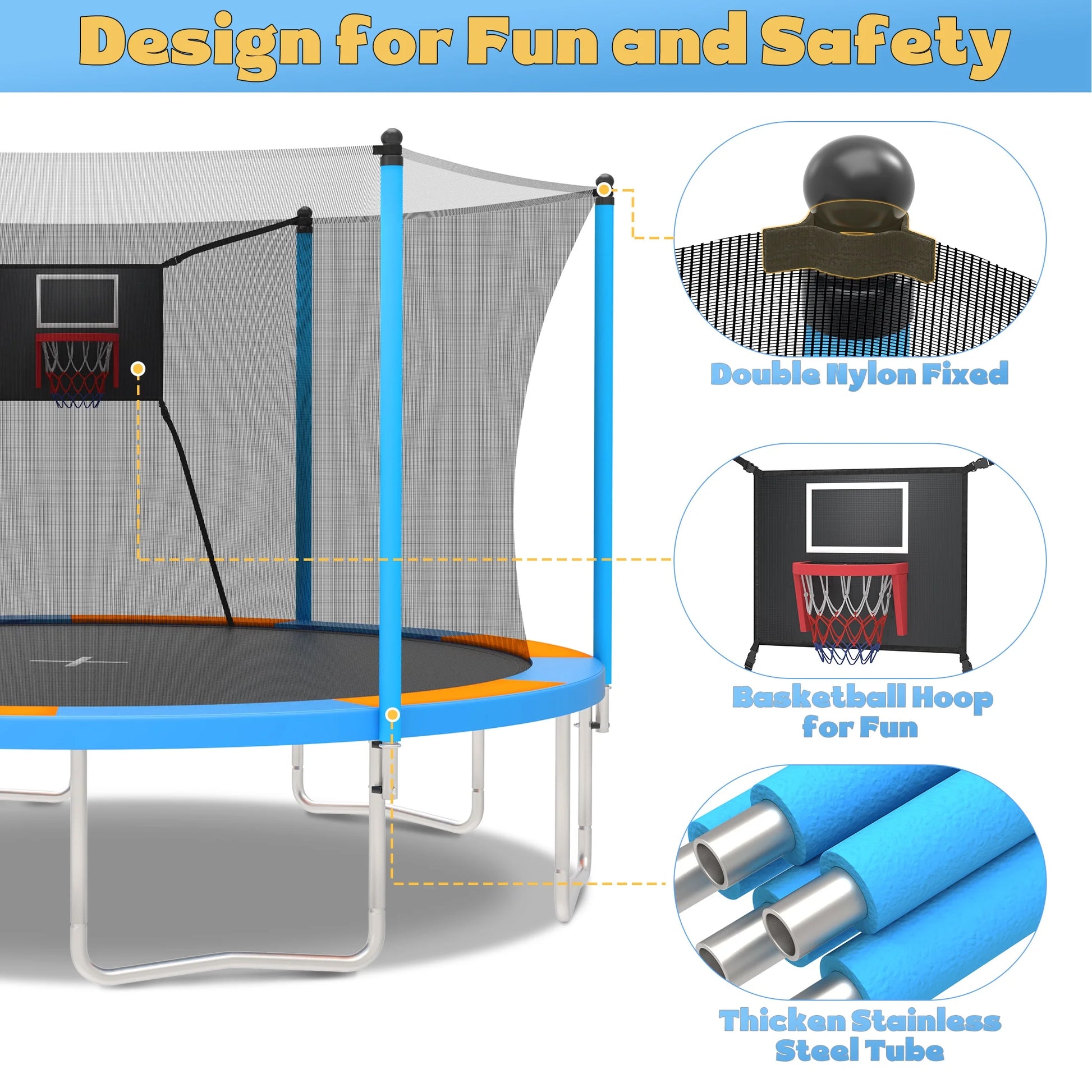 14Ft Trampoline for Kids and Adults, Outdoor Trampoline with Basketball Hoop, Segmart Upgrade Heavy Duty Trampoline with Enclosure Net & Ladder for Backyard Patio Garden