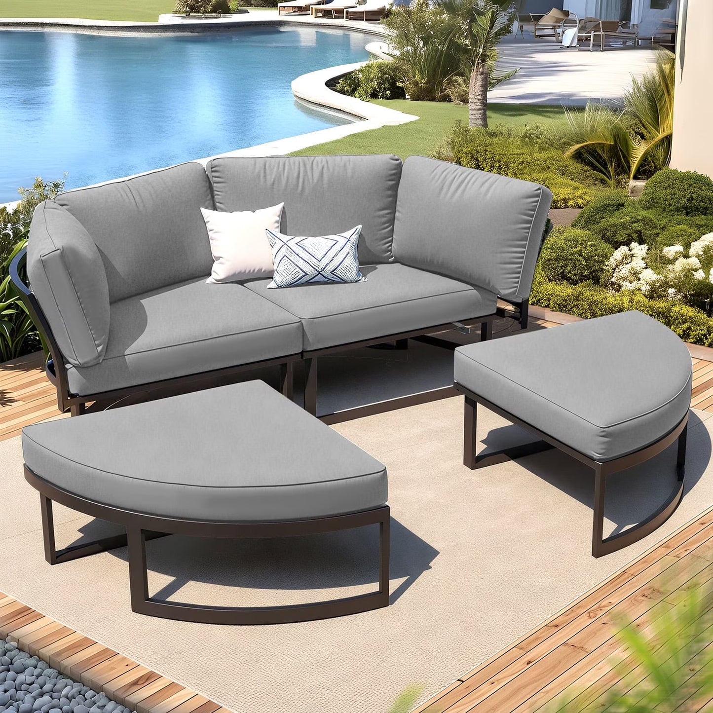AECOJOY Metal Patio Furniture Set 73" Outdoor Conversation Set Patio Sectional Sofa Couch with Removable Cushions in Beige