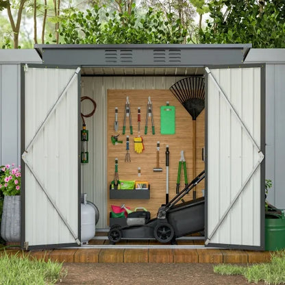Enyopro 6x4 ft Outdoor Metal Storage Shed, Galvanized Steel Tool Shed with Reinforced Floor & Lockable Door for Backyard, Lawn, Patio, Black