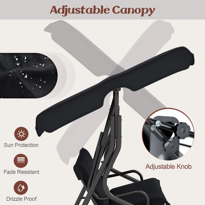 Costway Patio 3 Seats Canopy Porch Swing Glider Hammock Cushioned Steel Frame Outdoor Black