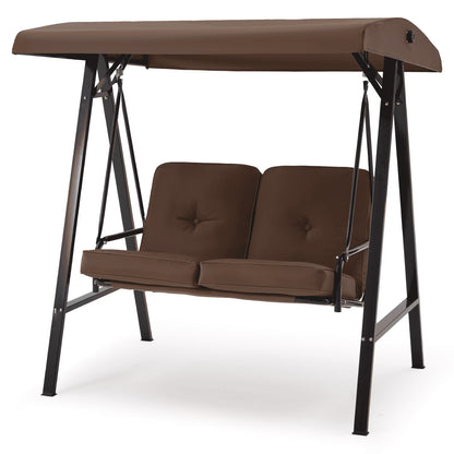 AECOJOY 2 Persons Outdoor Patio Canopy Steel Porch Swing Chair-Beige
