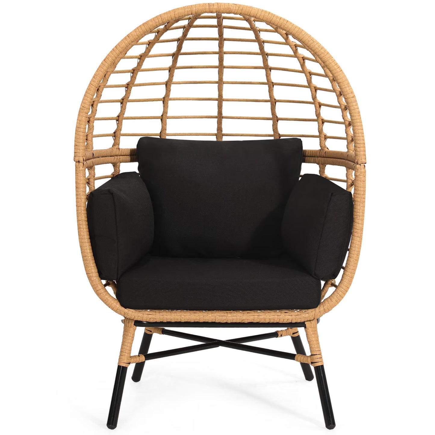 Skandiquip Oversized Rattan Adult Egg Chair, 360 Swivel, Outdoor Patio Chair with overstuffed Cushions, Indoor Large Wicker Egg Chair, Natural Rattan, Beige Cushion