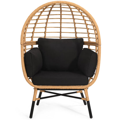 Skandiquip Oversized Rattan Adult Egg Chair, 360 Swivel, Outdoor Patio Chair with overstuffed Cushions, Indoor Large Wicker Egg Chair, Natural Rattan, Beige Cushion