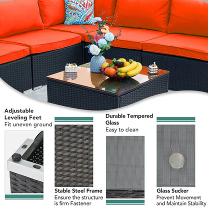 ESSENTIAL LOUNGER 7 Pieces Patio Conversation Set, Outdoor Sectional Sofa PE Rattan Wicker Patio Furniture Set with Cushion and Tempered Glass Table for Patio, Garden& Poolside, Orange