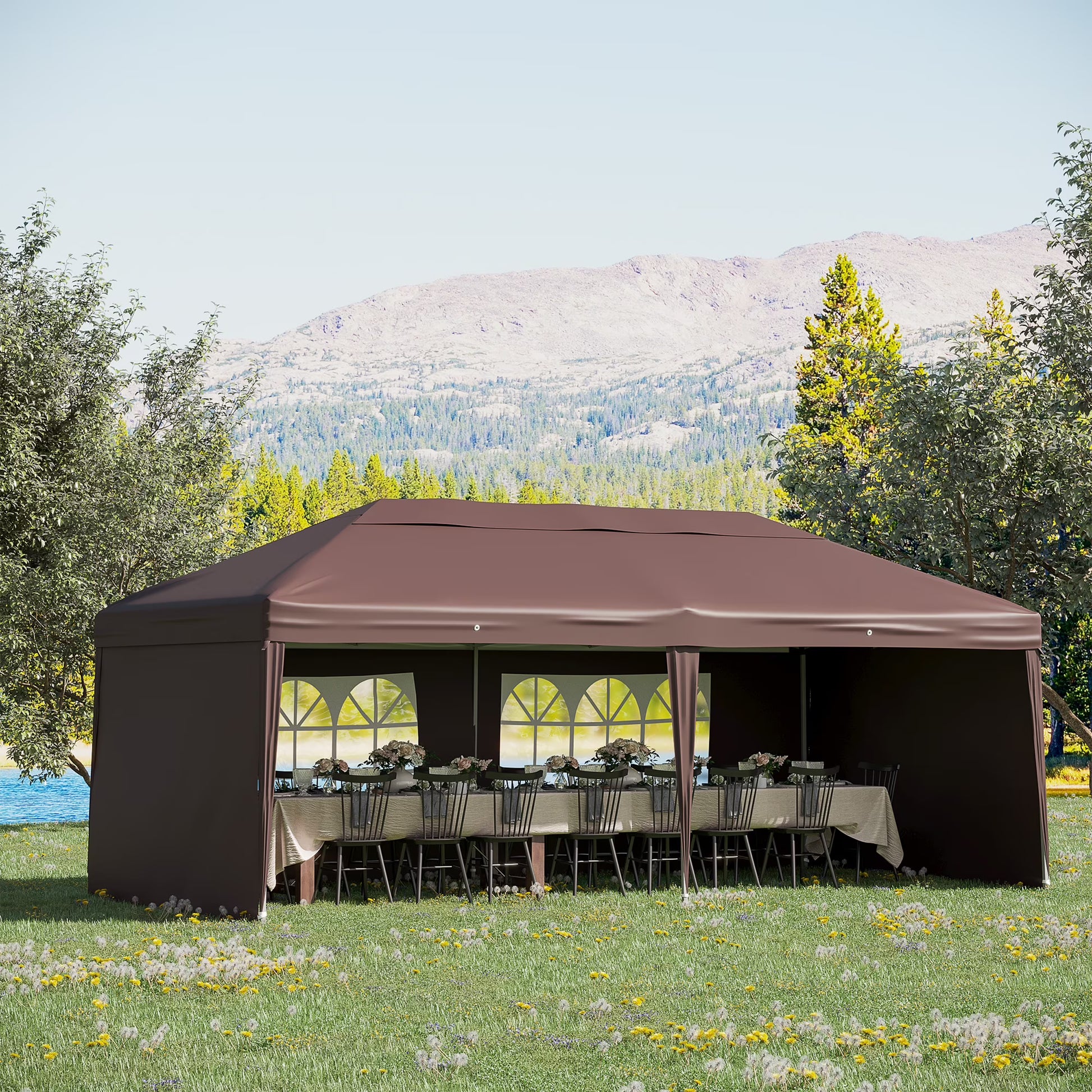 Outsunny 10' x 20' Pop Up Canopy Tent with 4 Sidewalls, Heavy Duty Tents for Parties, Outdoor Instant Gazebo with Carry Bag, for Outdoor, Garden, Patio, Blue