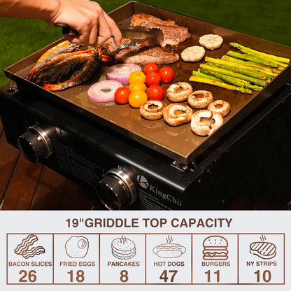 KingChii 2-Burner 19" Propane Griddle Outdoor Flat Top Gas Grill Griddle for Camping, Tailgating, BBQ, Parties, Backyard & Patio