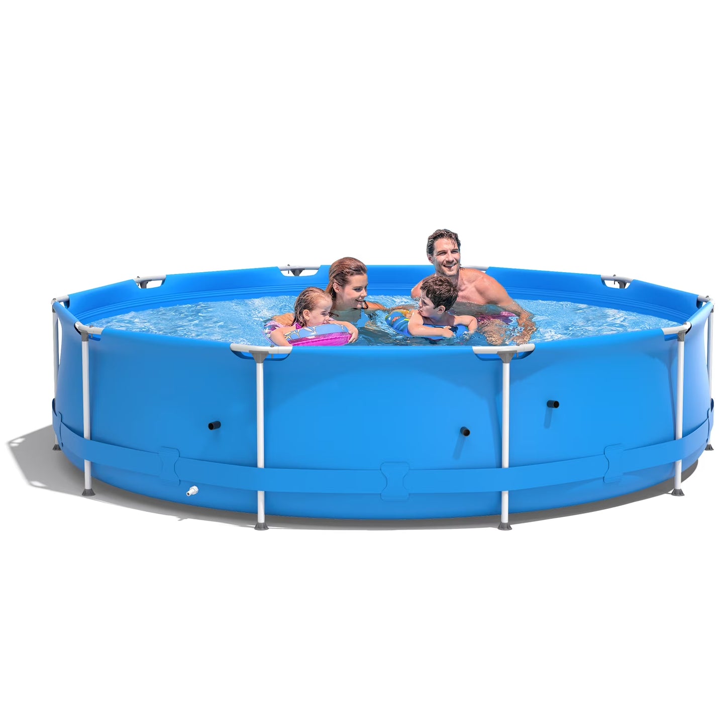 Infans Round Above Ground Swimming Pool Patio Frame Pool W/Pool Cover Iron Frame Blue