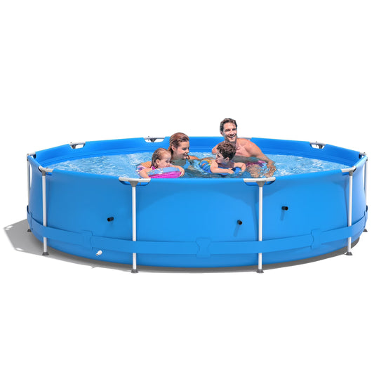 Infans Round Above Ground Swimming Pool Patio Frame Pool W/Pool Cover Iron Frame Blue