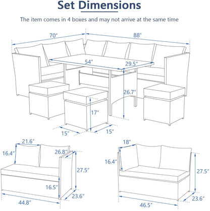 Danrelax 7-Piece Patio Conversation Set, Outdoor Sectional Sofa, PE Rattan Wicker Furniture, Steel Frame, Gray