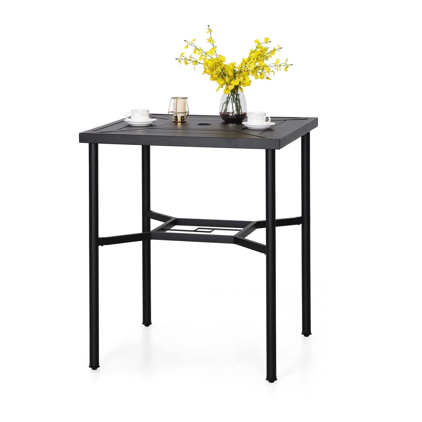 Summit Living 5-Piece Outdoor Patio Swivel Bar Stool Dining Set with 4 High-back Textilene Chairs with Armrest&1 Bistro Bar Table,Black& Grey