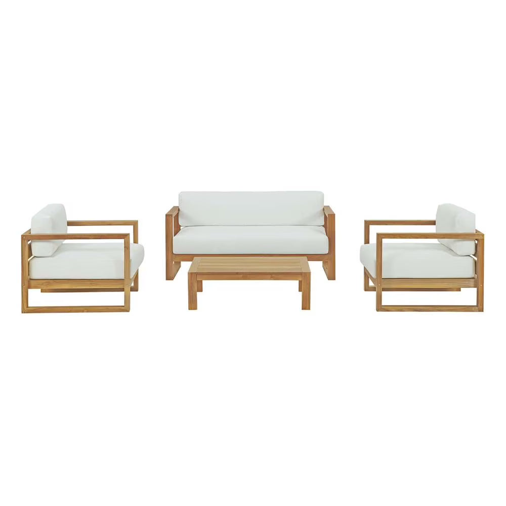 Modway Upland 4-Piece Wood Patio Sofa Set in Natural and White
