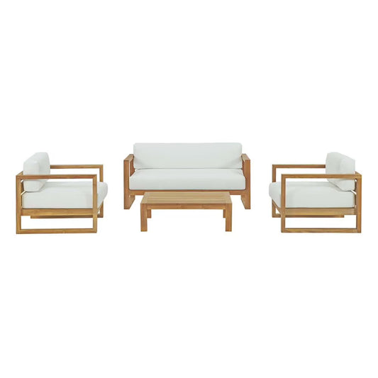 Modway Upland 4-Piece Wood Patio Sofa Set in Natural and White