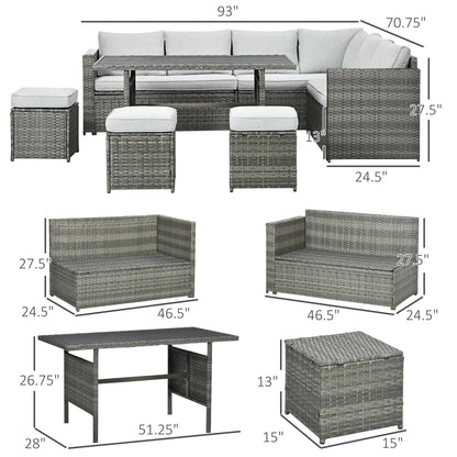 Resenkos Wicker Outdoor Patio Furniture Set, L-Shaped 7 Pieces Outdoor Dining Sectional Sofa, Gray