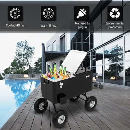 VINGLI 80 Quart Wagon Rolling Cooler Ice Chest, w/Long Handle and 10" Wheels, Portable Beach Patio Party Bar Cold Drink Beverage , Outdoor Park Cart on Wheels