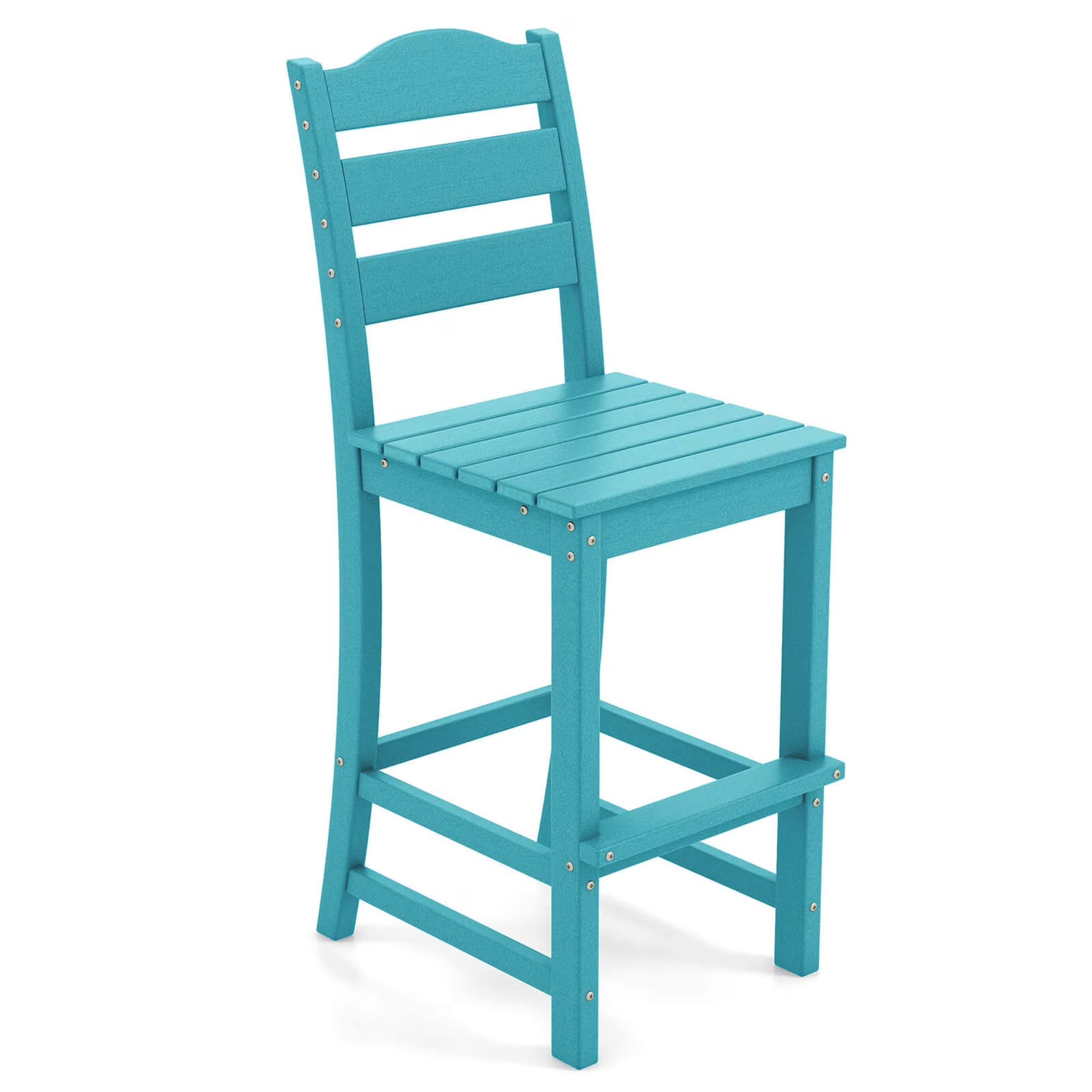 Costway Outdoor HDPE Bar Stool Patio Tall Chair Backrest Footrest All Weather Gray