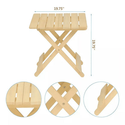 Folding Square Table Patio Outdoor solid wood Table for Backyard, Balcony, Portable Design Space-Saving Natural Wood Color