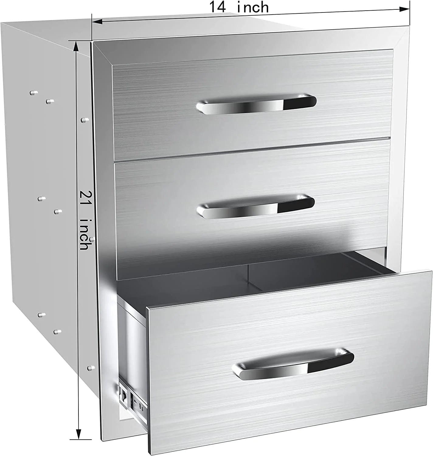 Outdoor Kitchen Drawers 14" W x 21" H x 23" D, Flush Mount Triple Access BBQ Drawers,BBQ Island Drawers for Outdoor Kitchens or BBQ Island Patio Grill Station