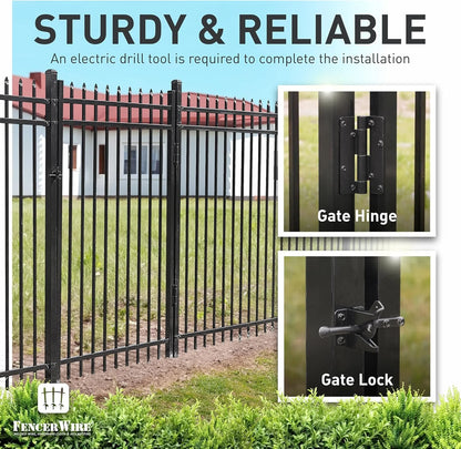 Fencer Wire Heavy Duty Pinnacle Fence Gate, 6FT Height x 4FT Width Outdoor Fence Gate, Outdoor Anti-Rust Metal Steel Gate for Fencing Barrier, Decorative Garden Gate for Residential, Yard, Pool,Patio