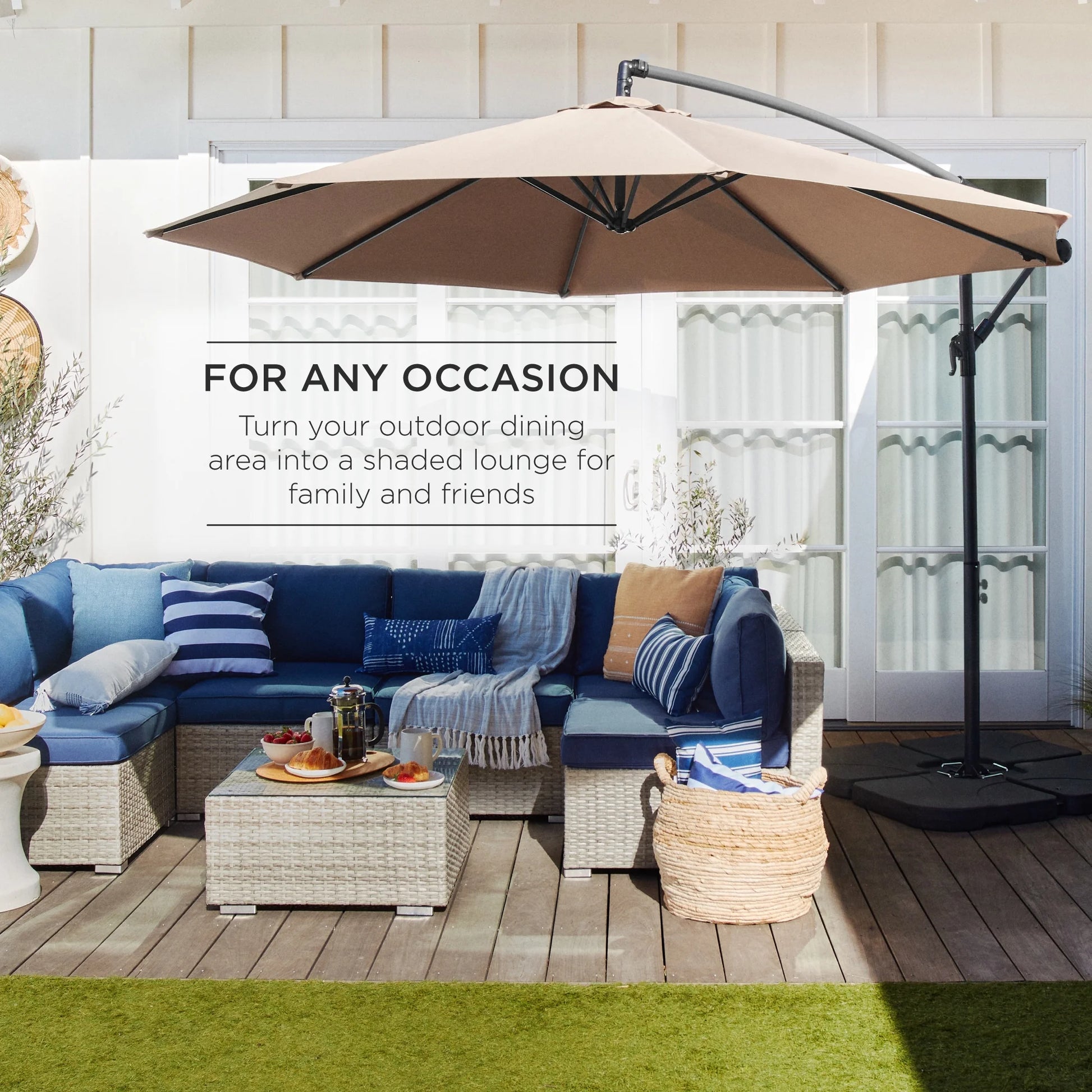 Best Choice Products 10ft Offset Hanging Outdoor Market Patio Umbrella w/Easy Tilt Adjustment - Tan