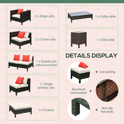 Outsunny 9 Piece Patio Furniture Set, PE Rattan Sofa & Table, Sand