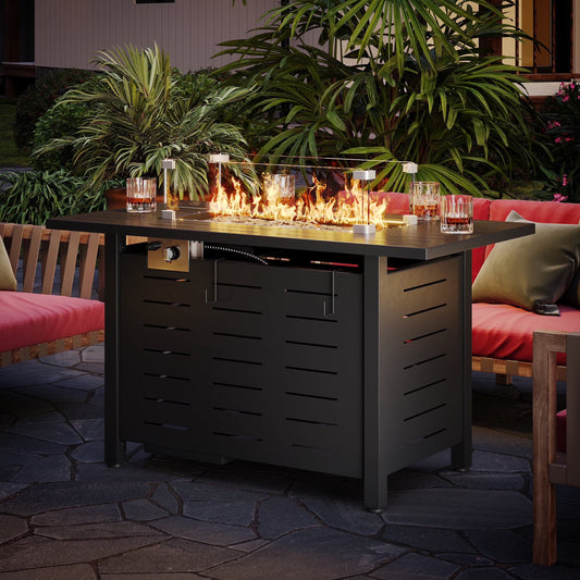 Sunmthink 44" Propane Fire Pit Table, 50,000 BTU Auto Ignition Steel Gas Fire Pit with Removable Lid & Waterproof Cover for Patio, Backyard, Black